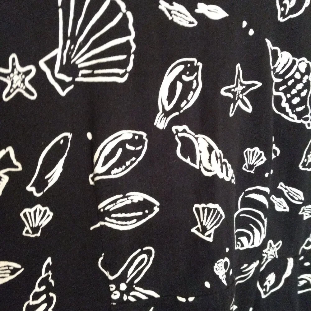 Girlfriends By Anita G Tank Dress-Medium-Fish Seashell AOP-Black-White